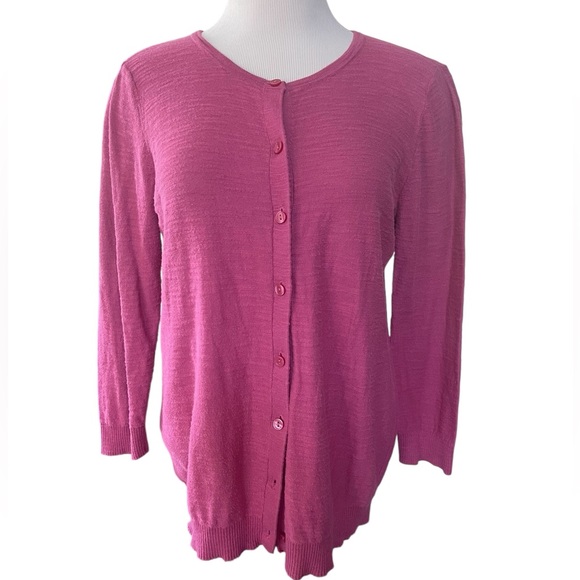 LOFT Sweaters - LOFT Button Down Cardigan Pink Crewneck Lightweight Preppy Casual Size Small